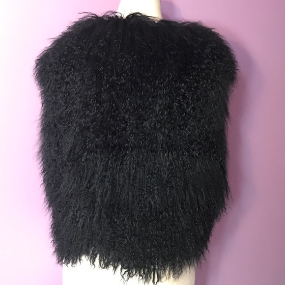 Adrienne Landau BLACK 💯 Mongolian Lamb FUR Vest  - Mob Wife Aesthetic - Picture 2 of 9